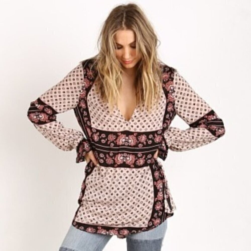 Free People Changing Times Bohemian Floral Print Tunic Top - Size Extra Small